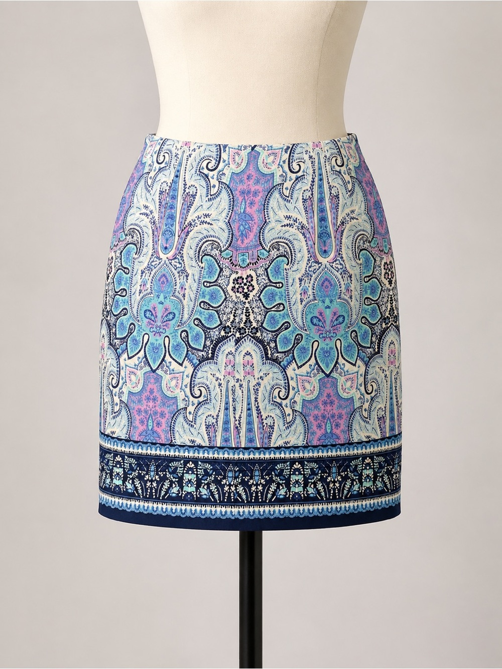 Talbots Blue and Aqua Paisley Mini Skirt